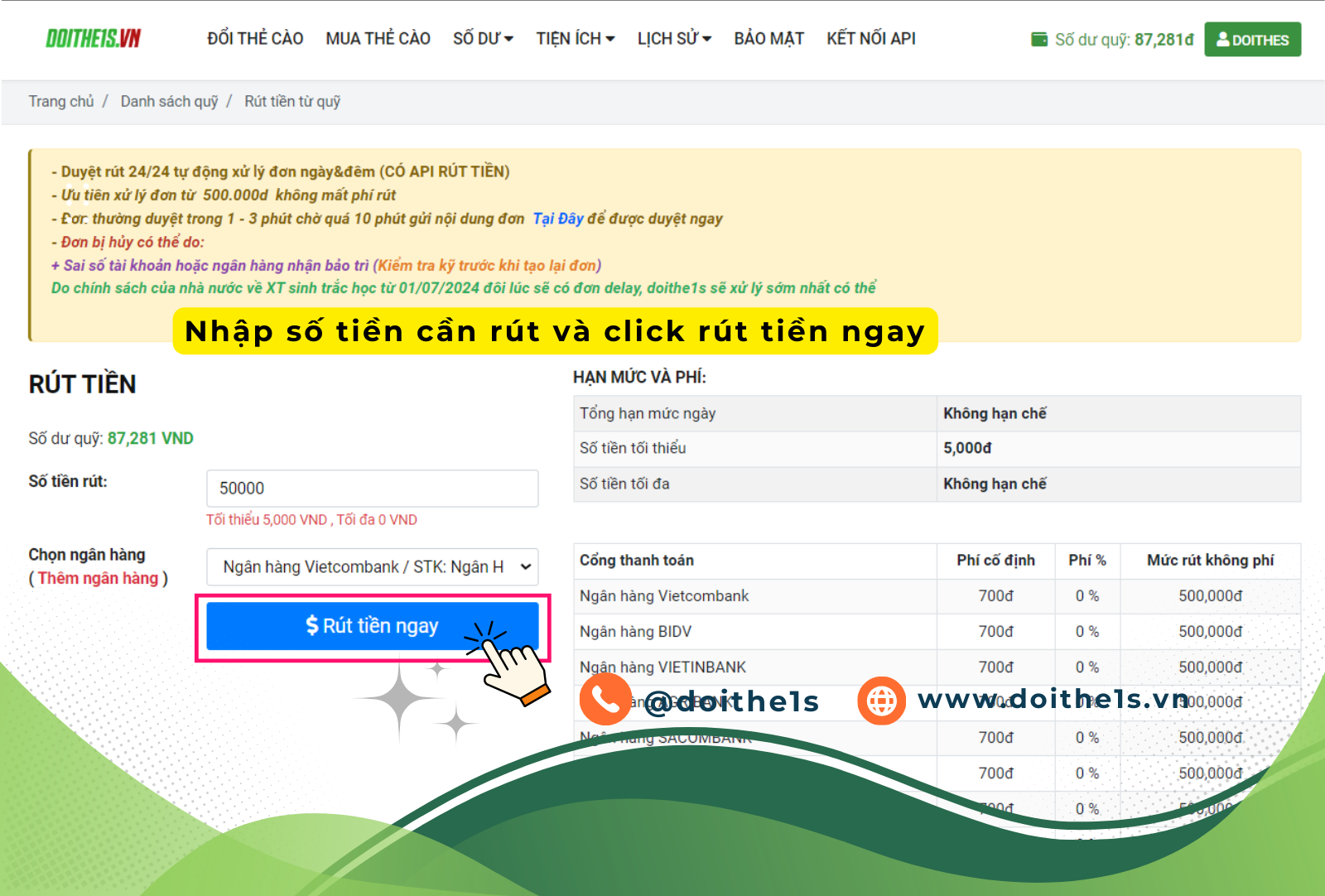 Rút tiền từ doithe1s